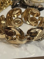 MONET 925 Sterling Silver Vintage Modernist Heart Link Bracelet 6.75″gold Vermil