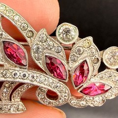 Vintage Pot Metal Flower Basket Rhinestone Brooch Silver Tone READ