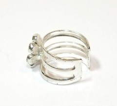 Vintage Earrings Silver Ear Cuff With Black Flower Clip On Huggie Jewelry J159