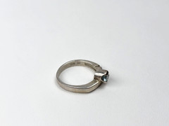 Vintage 925 N-D Sterling Silver Add On Ring w/ Round Light Blue Stone Size 8.75