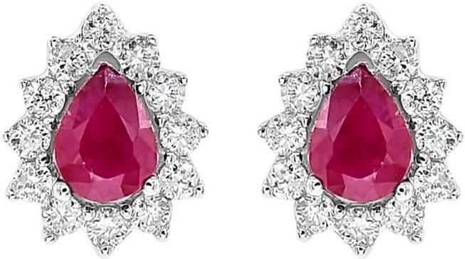 .49CT DIAMOND & AAA RUBY 14KT WHITE GOLD ROUND & PEAR SHAPE FLOWER STUD EARRINGS