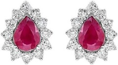 .49CT DIAMOND & AAA RUBY 14KT WHITE GOLD ROUND & PEAR SHAPE FLOWER STUD EARRINGS