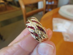 Antique Style Cocktail Statement Ring 2.1 Ct Simulated Ruby 14k Yellow Gold Over