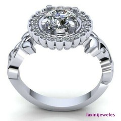 1.50 Ct Floral Halo Lab-Created Diamond Vintage Ring 14K White Gold Over Silver
