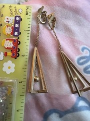 Vintage TRIFARI Dangle Long Triangle Clip Earrings Gold Tone