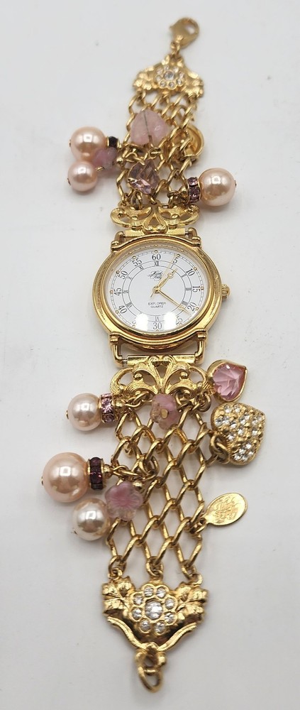 Vintage RARE Signed Kirks Folly Goldtone Blushing Heart Watch 1994 7.5″