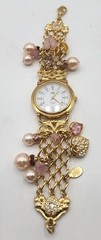 Vintage RARE Signed Kirks Folly Goldtone Blushing Heart Watch 1994 7.5″