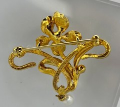 SIGNED JOAN RIVERS IRIS ART NOUVEAU FLOWER FASHION PIN,FAUX PEARL DANGLE,SPARKLY
