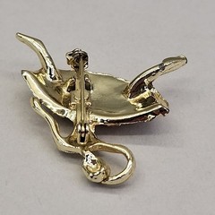 Vintage Ballerina Brooch Pink Rhinestones Gold Tone Speckled 1 5/8″