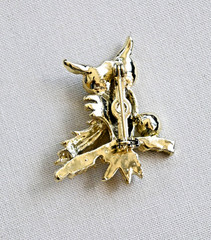 Vintage Owl Brooch Textured Gold Tone Bird Pin with Rhinestone Crystal Glass