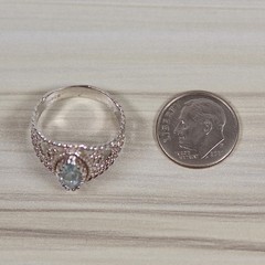 Silver Blue Topaz Ring, Filigree Sterling, Marquise Cut Natural Stone, 5/8″ Long