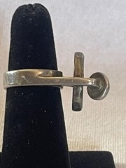 Vintage Awesome! Sterling Silver MCM Modernist Onyx Malachite Ring Size 6 (8gr)