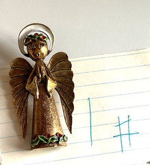 ART Arthur Pepper Mid Century Modern Angel Brooch Rhinestones and Holly Halo