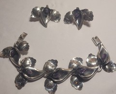 vintage PAR Taxco sterling silver (925) jewelry set with amethyst teardrops.
