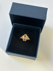 Vintage Pink Cubic Zirconia Ring Gold Plated Womens Size 7