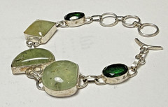 925 Sterling Silver Prehnite Gemstone Link Bracelet Adjustable 7 1/2 in – 9 inch