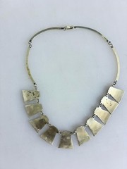 Vintage Alpaca Silver Necklace Choker Inlay Abalone Mexico Stamped 17″ Clasp