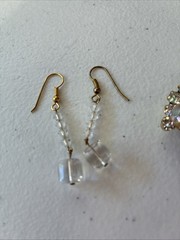 Vintage JULIANA D&E Clear AB Bead Gold Tone Cha Cha Leaf Pin Brooch + 2 Earrings