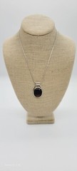 Brown CAT EYE Necklace Silver tone Sliding Pendant Snake Chain Vintage 21 in