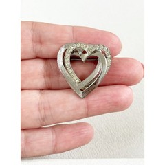 Triple Heart Intertwined Brooch Silver Tone Rhinestone Lapel Pin