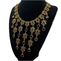 Vintage Etruscan Revival Necklace Purple Crystal Chandelier Victorian Gothic 17″