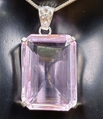 100 CT PINK Topaz Certified EMERALD SHAPE 925 Solid Silver Pendant Gems 5ATZ
