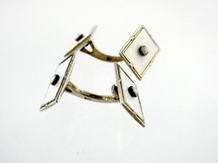 Vintage 800 Silver White and Black Enamel with Seed Pearl Bullet Back Cufflinks