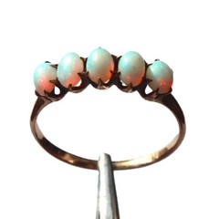 Antique Victorian 10-14k Rose Gold White 5 Cabochon Opal Band Ring sz9 c1900