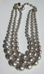 Vintage Miriam Haskell Silver Baroque Glass Pearl 3 Strand Necklace Signed