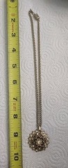 Antique Karu Arke Gold Tone Necklace with Black Enamel and Rhinestone Accents