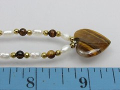 Vintage Tiger’s Eye & Freshwater Pearl Beaded Heart Pendant Necklace