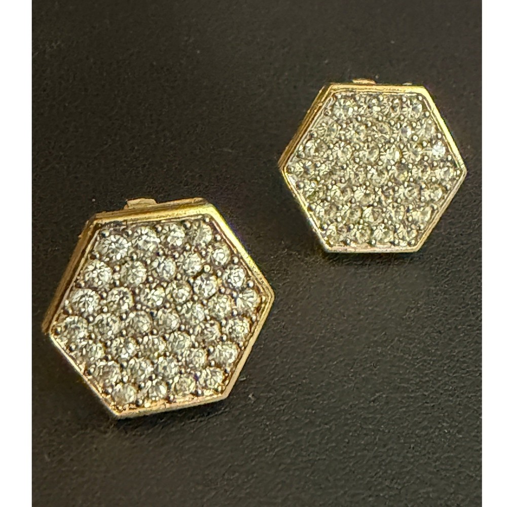 Vintage Rhinestone Earrings Clip Ons Gold Tone