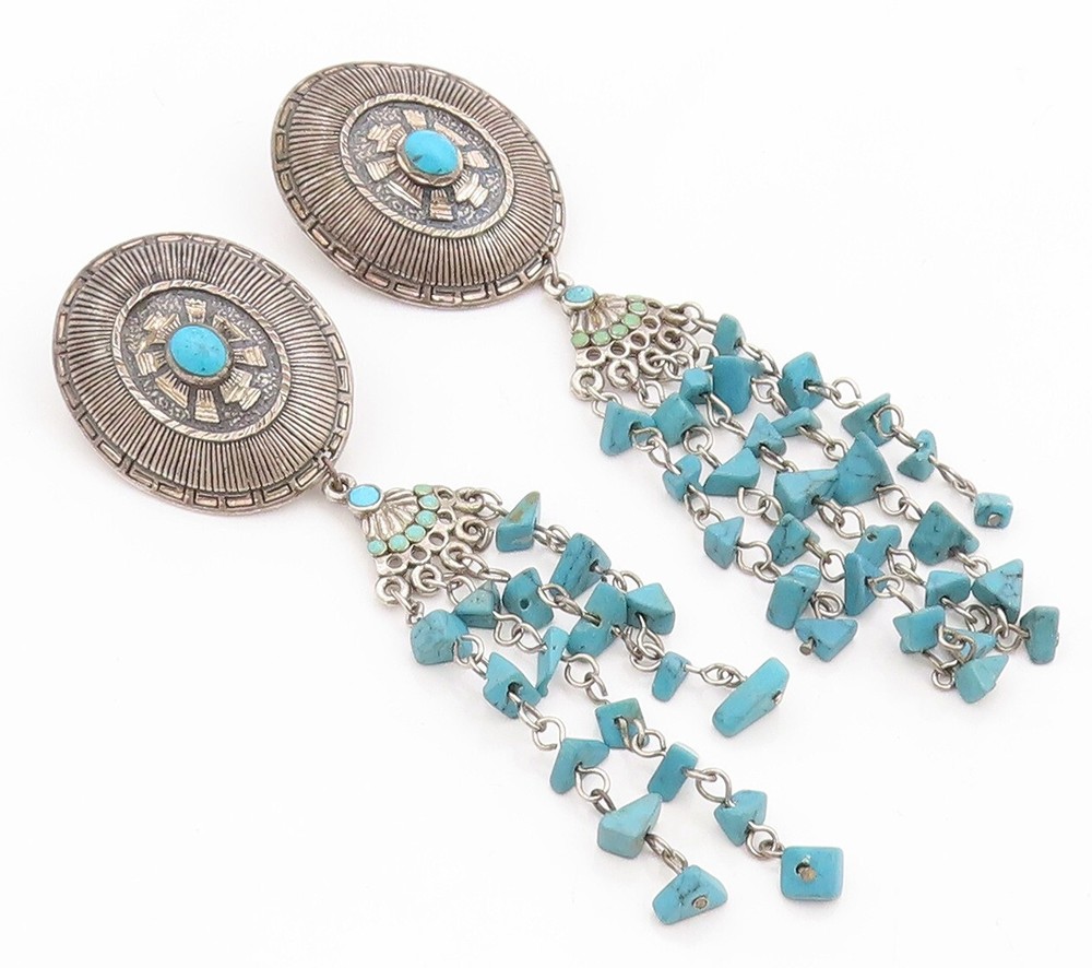 925 Sterling Silver Vintage Earrings SILVER CLOUD Dangling turquoise EG13186