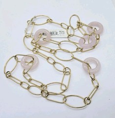 ETIENNE AIGNER Necklace Gold tone Pink Lucite Circle 36 in Over the head