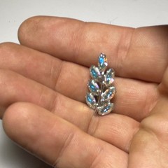 Rare B David Rhinestone Blue Feather Leaf Brooch Pin With ClipOn Earrings SET!￼￼