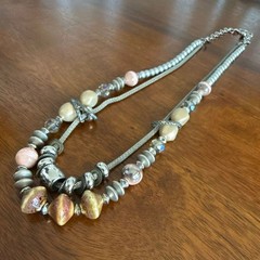 Vintage Statement Necklace Mixed Material Unique Stones 30 Inch Length