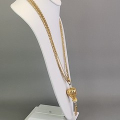 Vintage Celebrity Tassel Necklace Teardrop Imitation Pearl Layered Gold Tone 24″