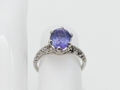Old $6000 2.30ct Certitfied Blue Purple Sapphire 18K White Gold Filigree Ring