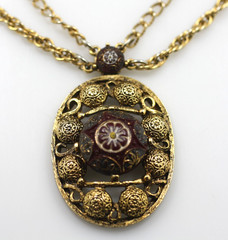 Vintage JULIANA for Celebrity NY Red Moroccan Matrix Gold Tone Necklace 20″
