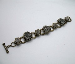 Vintage RJ Graziano grey metallic faux druzy quartz link statement bracelet