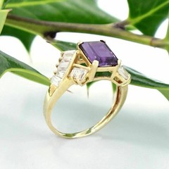 3Ct Emerald Cut Lab Created Sapphire Diamond Engagement 14K Yellow Gold FN Ring