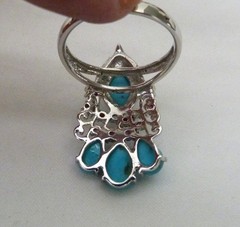DESIGNER NK STERLING SILVER TURQUOISE PINK TOURMALINE BLUE TOPAZ PEACOCK RING 9