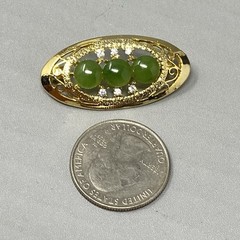 Stone Brooch Pin Green Gemstone Cabochons Gold Tone Filigree Glass Rhinestones
