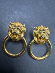 Vintage Gold Tone Lion Head Door Knocker Hoop Stud Dangle Drop Earrings