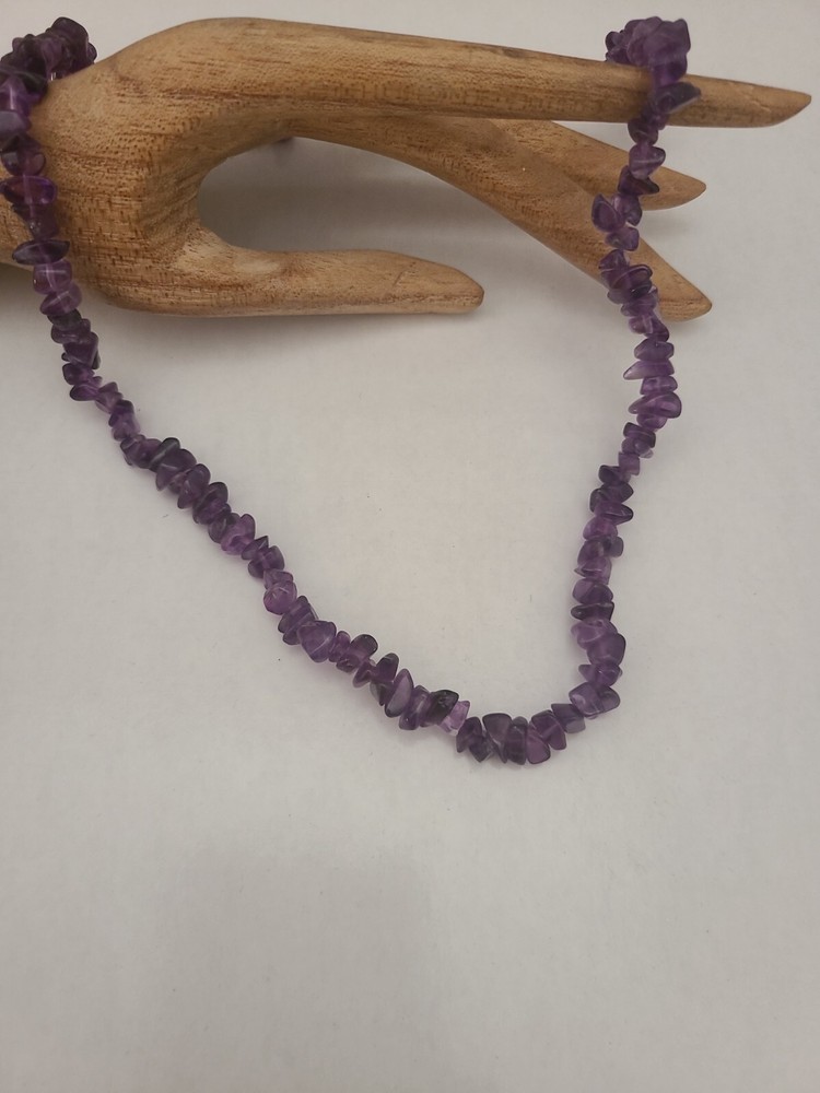 VINTAGE STERLING SILVER ROUGH CUT AMETHYSTS NECKLACE ADJUSTS 17-20IN 925