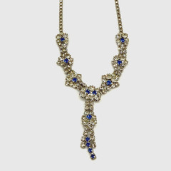 Vintage Y Drop Necklace Blue Clear Glass Rhinestones Wedding Prom 17 Inches