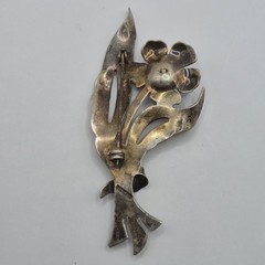 Vtg Sterling Silver Flower/Floral Brooch Pin Spring Blue Rhinestone Patina 3.5″