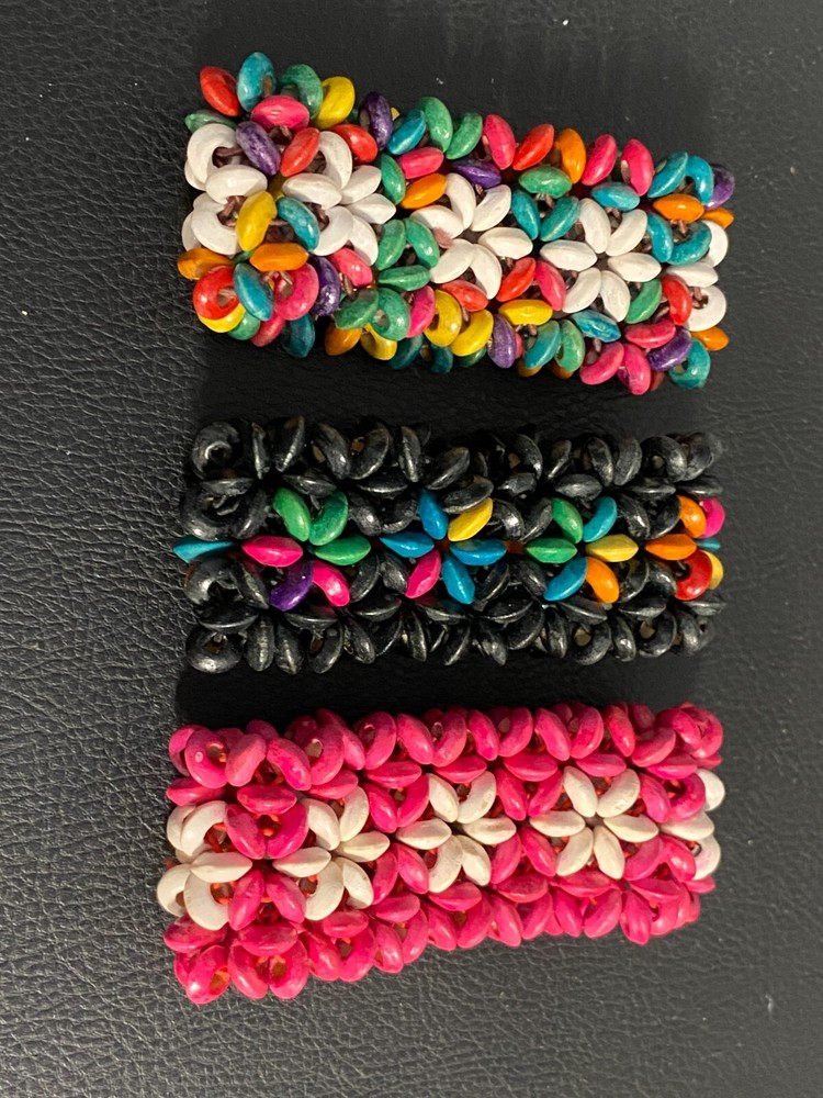 3 Vintage Colorful Bohemian/Hawaiin Wood Stretchable Bracelets 1970’s