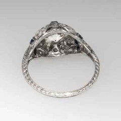 Art Deco Vintage 14K White Gold FN Lab Created Diamond Sapphire Engagement Ring