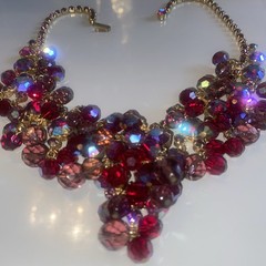 Gorgeous Vtg Juliana D&E Red Purple Rhinestone Bead Necklace Earring Set